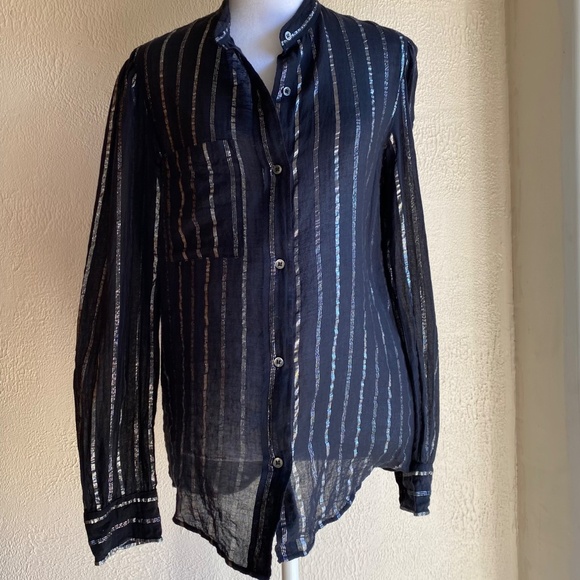 Isabel Marant Etoile Samson black and silver striped button front top Size 40 - Picture 3 of 11